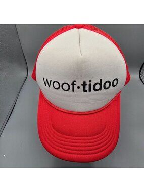 Woof Tidoo Red & White Mesh Back Adjustable Snapback Trucker Hat *Stain